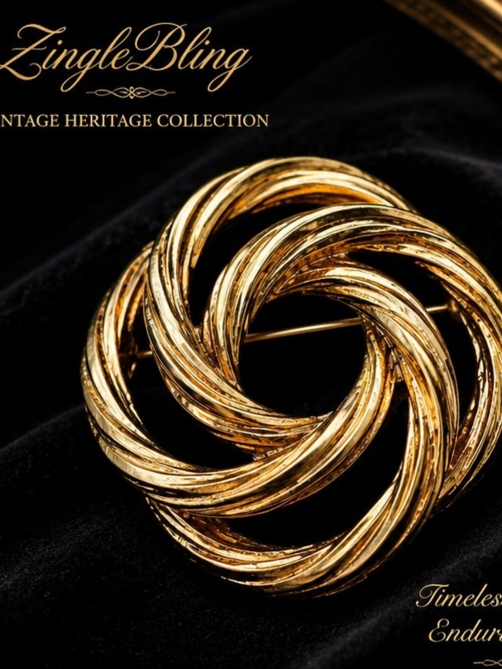 Vintage Monet Gold Tone Swirl Knot Brooch Signed Textured Statement Pin